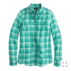 J.CREW Perfect Shirt in Green Crinkle Plaid.